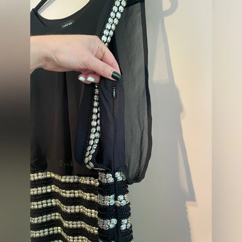 y2k Black & Silver Coin Embellished 'Bebe' Sleeveless Mini Club Dress - Picture 11 of 11